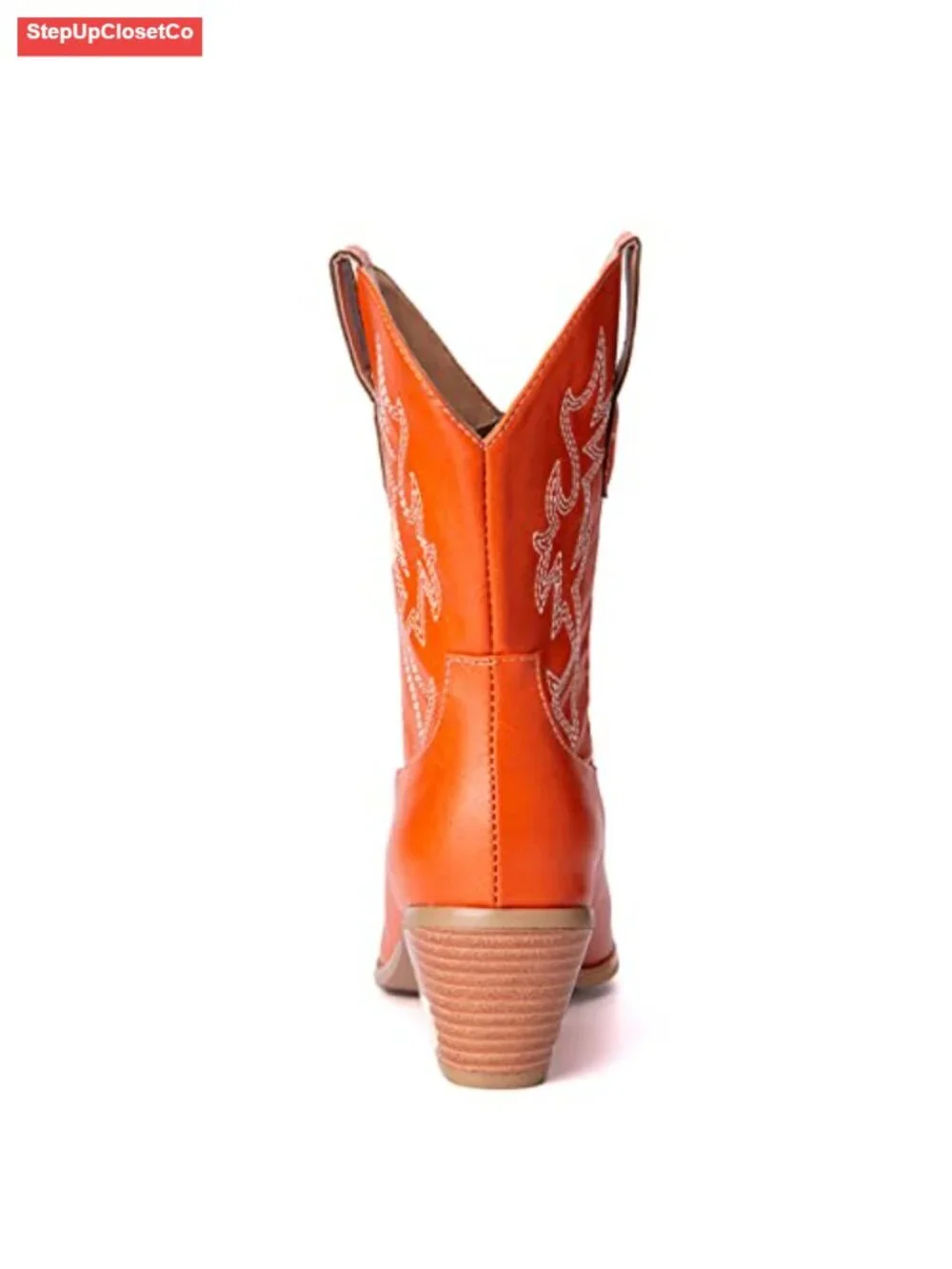 Embroidered Pointed Toe Cowboy Ankle Boots with Mid Heel - Picture 2 of 6